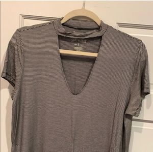 American Eagle Striped Cut-Out Tee, Womens Large, Blue/White